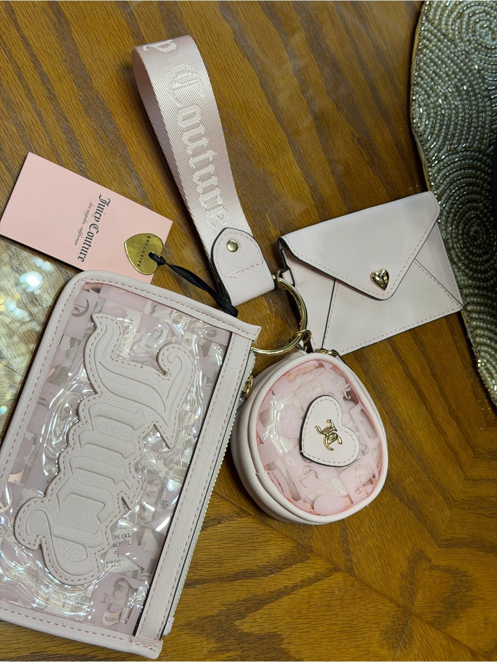 NWT Juicy Couture Powder Blush Paradise Juicy Couture 3 pc pouch set with strap